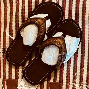 Clarks Tan Leather Sandals Size 8 Brown Black Clarks Boho Sandals